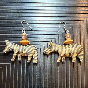 Vintage Zebra Striped Wooden Earrings